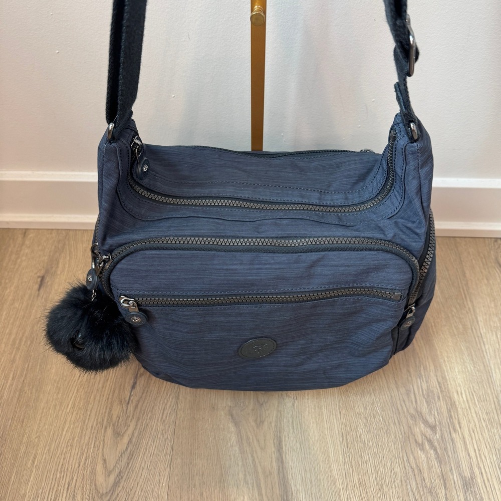 Kipling Gabbie Medium Crossbody Bag Navy Blue Heathered Nylon Multi-Pocket EUC - Picture 4 of 9